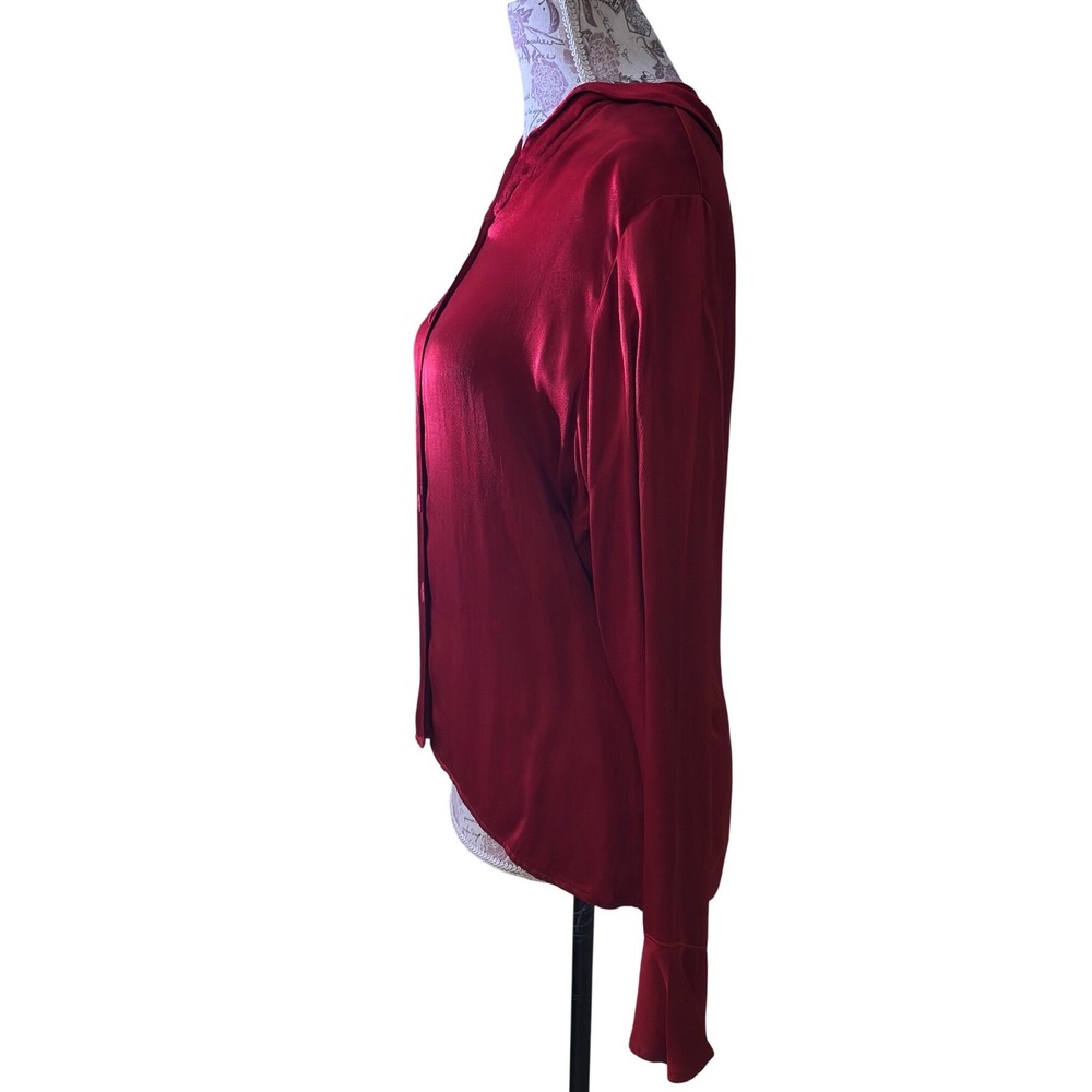 Vintage HABITAT Red Silky Button Down Long Sleeve Collared Blouse Shirt - Picture 5 of 10